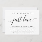 シンプルでおしゃれなデザインのウェディングエロープメント招待状「Nothing Fancy, Jus 招待状 (正面)