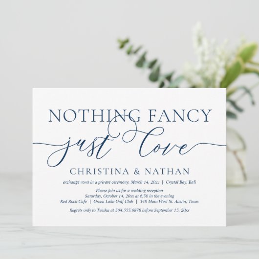 シンプルでおしゃれなデザインの結婚式の招待状「Nothing Fancy, Just Love」 招待状 (スタンド正面)