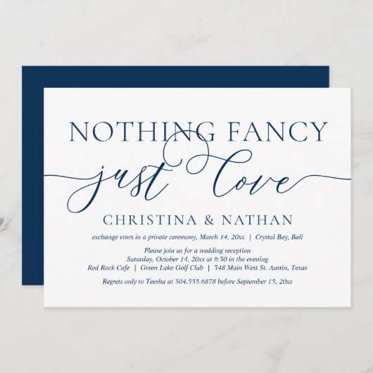 シンプルでおしゃれなデザインの結婚式の招待状「Nothing Fancy, Just Love」 招待状 (正面/裏面)