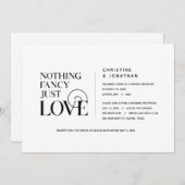 シンプルでおしゃれなデザイン、エレガントなブラック、ふたりの逃避行 招待状 (正面/裏面)