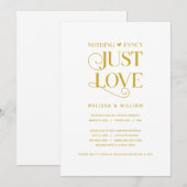 シンプルでおしゃれなデザイン、ラブ、エレガントなゴールド、ふたりの結婚式 招待状 (正面/裏面)