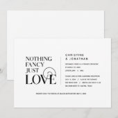 シンプルでおしゃれなデザイン、洗練されたブラック、ふたりの逃避行 招待状 (正面/裏面)