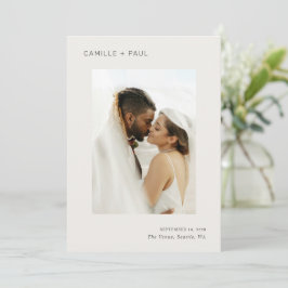 シンプルでおしゃれなニュートラルな写真の結婚式デザイン セーブザデート