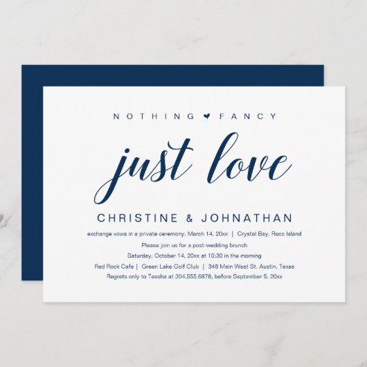 シンプルでおしゃれなネイビーカラーのウェディングエロープメントデザイン, シンプル おしゃれ エロー 招待状 (正面/裏面)