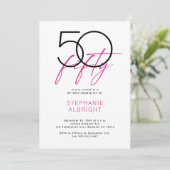 シンプルでおしゃれなピンクの50歳の誕生日パーティー 招待状 (スタンド正面)