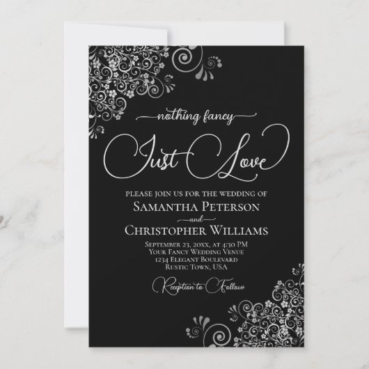 シンプルでおしゃれなブラック＆シルバーの結婚式 招待状 (正面)