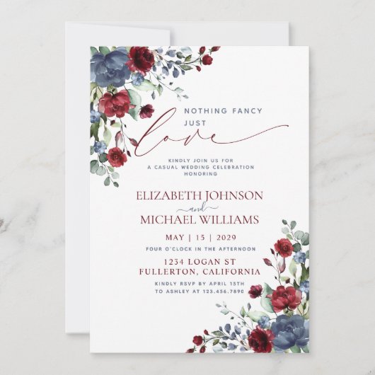 シンプルでおしゃれなブルーバースグンディーのカジュアルウェディング 招待状 (正面)