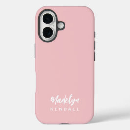 シンプルでおしゃれなモダンスクリプトネーム ソリッドピンク iPhone 16ケース