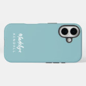 シンプルでおしゃれなモダンスクリプトネーム ブルー Case-Mate iPhoneケース (裏面 (横))