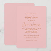 シンプルでおしゃれなモダン パステルピンクのベイビーシャワー 招待状 (正面/裏面)