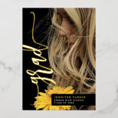 シンプルでおしゃれな卒業写真 現代的なアナウンス 箔招待状 (正面)