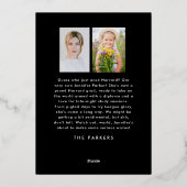 シンプルでおしゃれな卒業写真 現代的なアナウンス 箔招待状 (裏面)