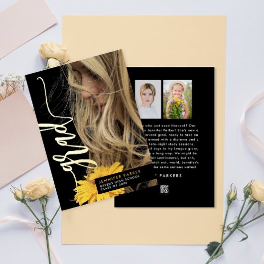 シンプルでおしゃれな卒業写真 現代的なアナウンス 箔招待状