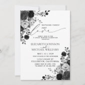 シンプルでおしゃれな愛を込めた黒い花のウェディング 招待状 (正面)