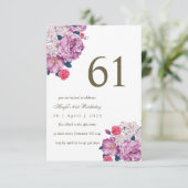シンプルでおしゃれな紫の花柄の61歳の誕生日 招待状 (スタンド正面)