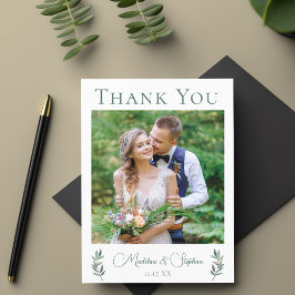 シンプルでおしゃれな結婚式の写真 ボタニカルリーフ サンキューカード ポストカード