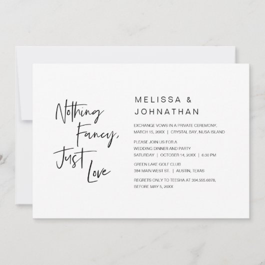 シンプルでおしゃれな結婚式の招待状（エロープメントパーティー） 招待状 (正面)