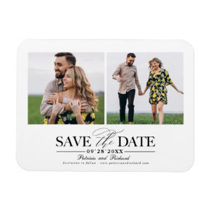 シンプルでおしゃれな結婚式の2枚の写真入り日程お知らせカード マグネット