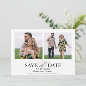 シンプルでおしゃれな結婚式の2枚の写真入り日程お知らせ 招待状 (スタンド正面)