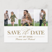 シンプルでおしゃれな結婚式の3枚の写真を使った日程お知らせ ポストカード (正面)