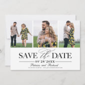 シンプルでおしゃれな結婚式の3枚の写真入り日程お知らせ 招待状 (正面)