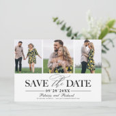 シンプルでおしゃれな結婚式の3枚の写真入り日程お知らせ 招待状 (スタンド正面)
