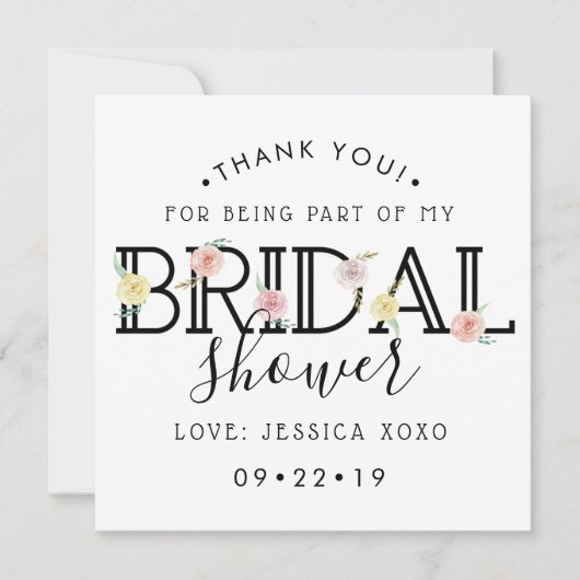 シンプルでおしゃれな花園 ブライダルシャワー お礼カード サンキューカード (正面)