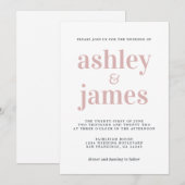 シンプルでおしゃれな タイポグラフィー シルバー ピンク ウェディング 招待状 (正面/裏面)