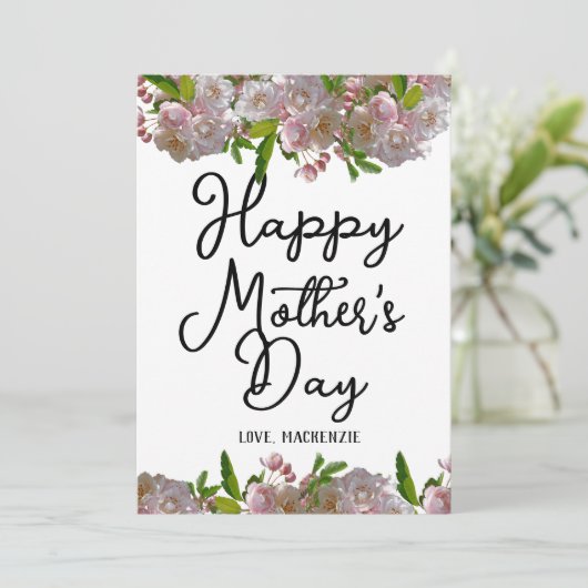 シンプルでおしゃれ | ピンクの花の母の日プレゼント シーズンカード (スタンド正面)