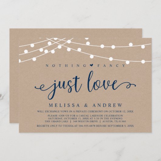 シンプルでおしゃれ。愛を込めて。クラフト紙のウェディングエロープメント 招待状 (正面/裏面)