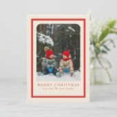 シンプルでお祭り気分を盛り上げる 赤いフレームのホリデー/クリスマス写真カード シーズンカード (スタンド正面)