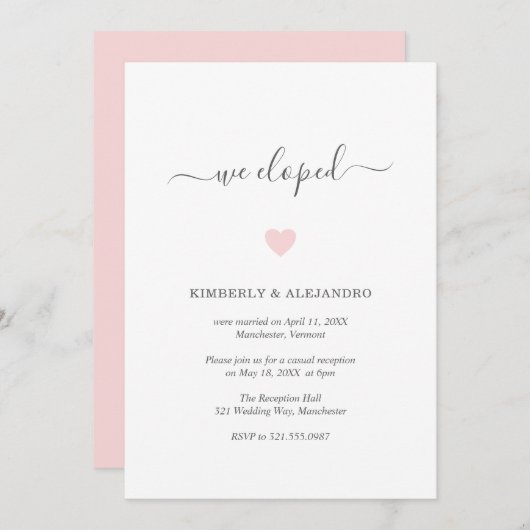 シンプルでかわいいピンクのハート　モダンウェディング披露宴 招待状 (正面/裏面)