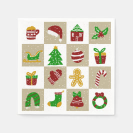 シンプルでかわいいベージュのクリスマスホリデーパターン スタンダードカクテルナプキン