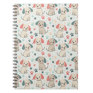 シンプルでかわいい子犬とはっぱのデザイン パターン ノートブック