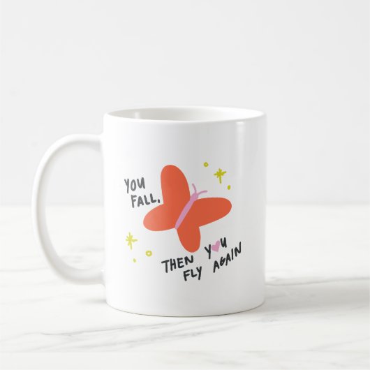 シンプルでかわいい朝の明るいオレンジ色の蝶の引用 コーヒーマグカップ (左)