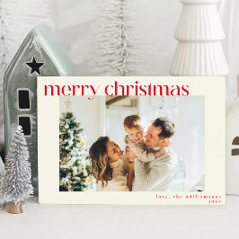 シンプルでかわいい赤いモダンなカスタムフォトクリスマス シーズンカード