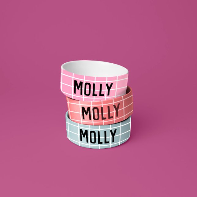 シンプルでかわいい 明るいピンクのチェック柄 グラフィック モダン ボウル (クリエイターアップロード済み)