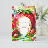 シンプルでちょっとした ワクワクするような ジューシーなイチゴの誕生日 サンキューカード (スタンド正面)