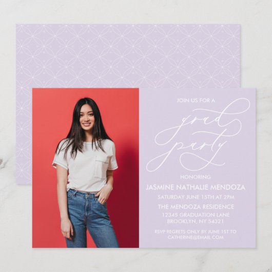 シンプルでふんわりとしたカリグラフィーの卒業式招待状 招待状 (正面/裏面)