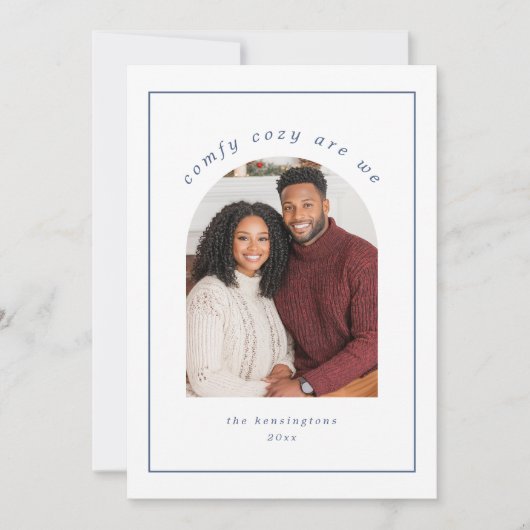 シンプルでほっこりとした青と白の雪の結晶のクリスマス写真 シーズンカード (正面)