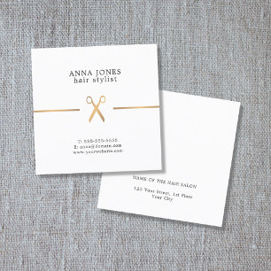 シンプルでエレガントできれいな金ゴールドのはさみの美容院 スクエア名刺