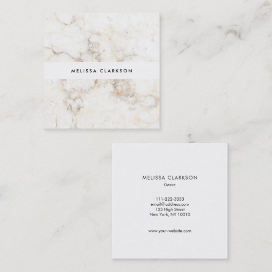 シンプルでエレガントでシックな白人の大理石のプロフェッショナル スクエア名刺 (正面/裏面)
