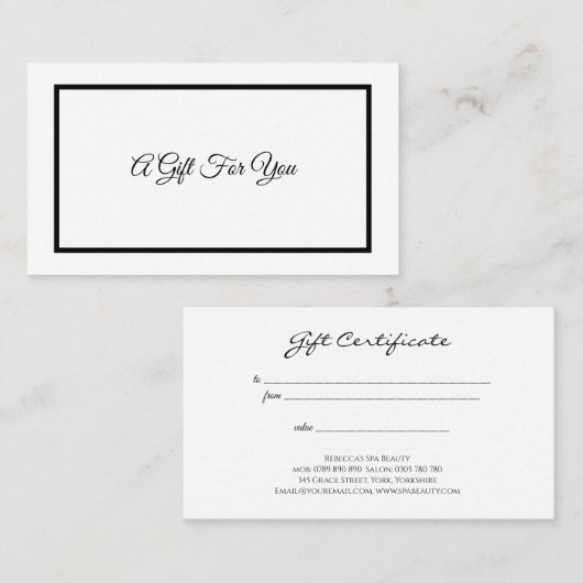 シンプルでエレガントでミニマルな原稿のギフト券 名刺 (正面/裏面)