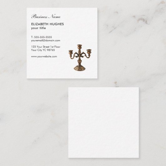 シンプルでエレガントで白い銅の旧式なCandelabra スクエア名刺 (正面/裏面)