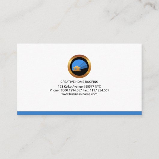シンプルでエレガントで青くスタイリッシュなレトロの家の屋根ふき 名刺 (裏面)