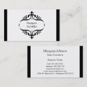 シンプルでエレガントで黒いヴィンテージスクロール花弁のボーダー 名刺 (正面/裏面)