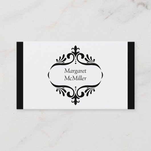 シンプルでエレガントで黒いヴィンテージスクロール花弁のボーダー 名刺 (正面)