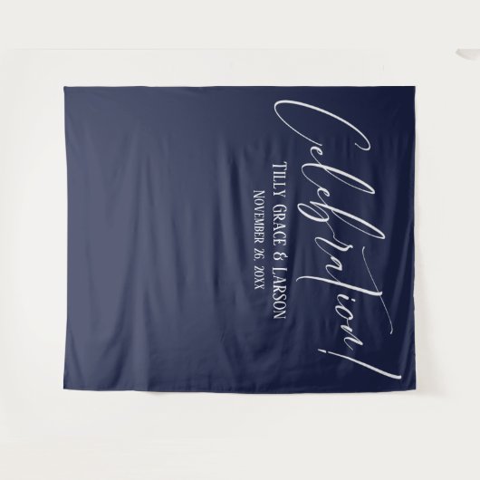 シンプルでエレガントなお祝い!ネイビーの写真用背景 タペストリー (正面(横))