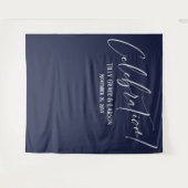 シンプルでエレガントなお祝い！ ネイビー写真背景 タペストリー (正面(横))