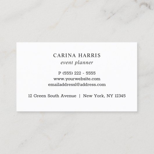 シンプルでエレガントなばら色の金ゴールドホイルのイベントプランナー 名刺 (裏面)